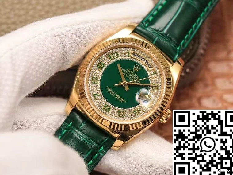 dial Gypsophila Day-Date Green watch 36mm Diamond Gold Rolex Enamel Replica 0312